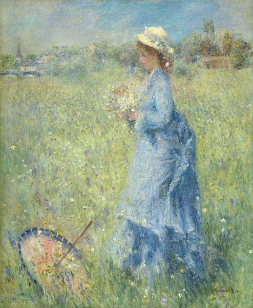 Pierre Auguste Renoir Femme cueillant des Fleurs oil painting image
